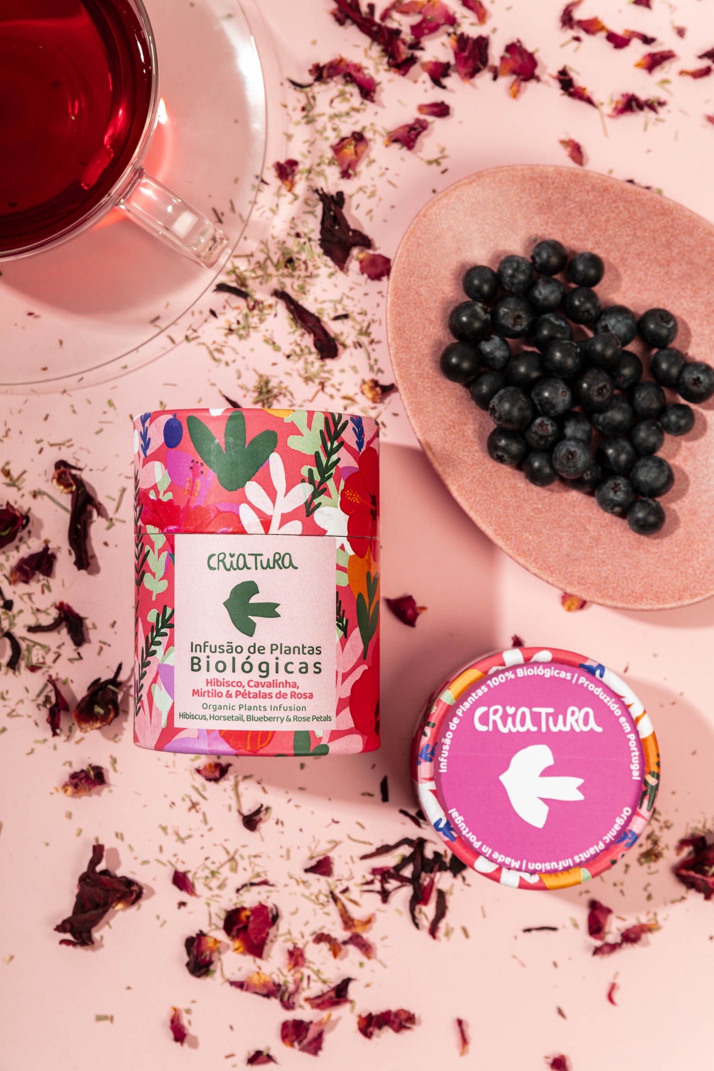 Infusão de Hibisco, Cavalinha, Mirtilo e Pétalas de Rosa Biológica