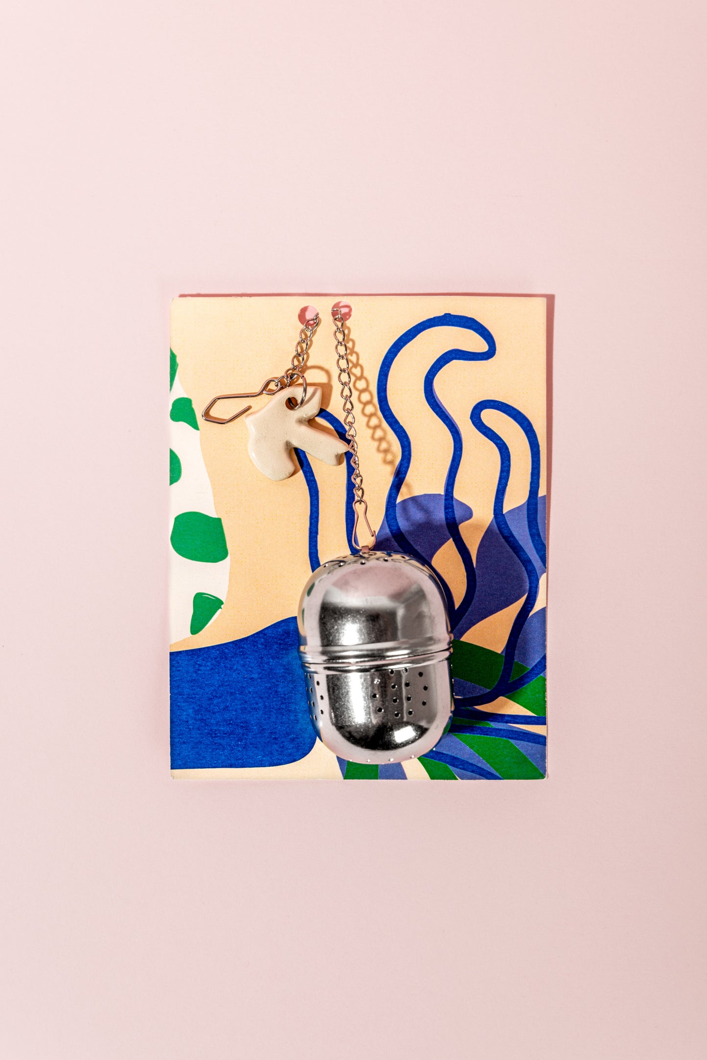 Infusor de chá artesanal em aço inoxidável e cerâmica Criatura